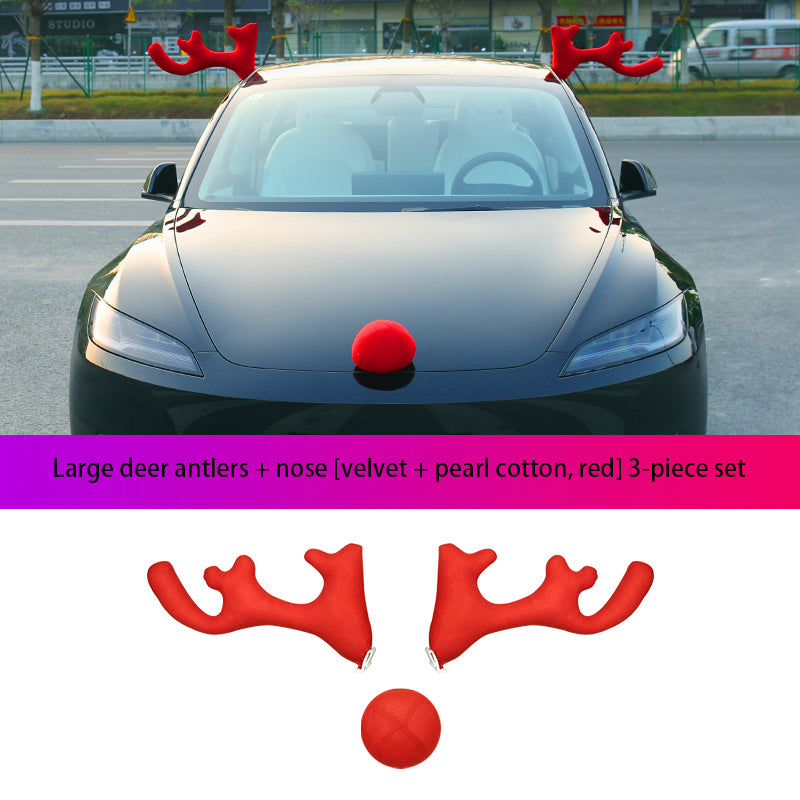 Christmas Reindeer Antler Light Pendant for Tesla Model 3/Y/S/X Large antlers + nose 3-piece set