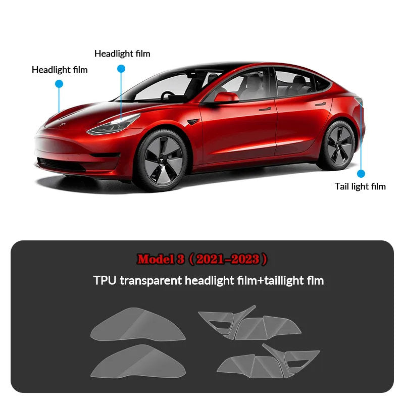 Compatible with Tesla Model 3 (2021-2023.10) Headlights and Taillight Protection Film