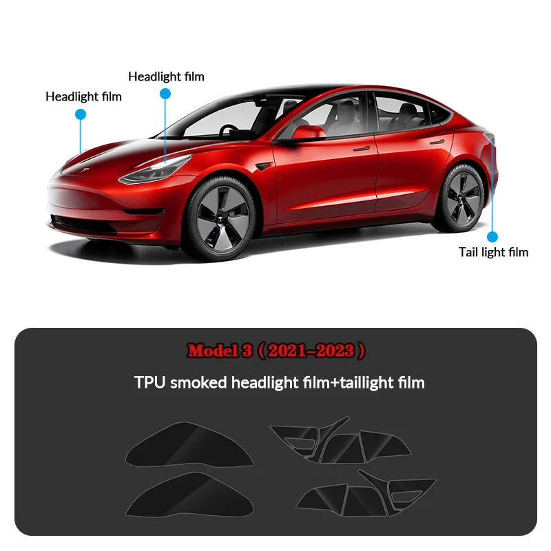 Compatible with Tesla Model 3 (2021-2023.10) Headlights and Taillight Protection Film