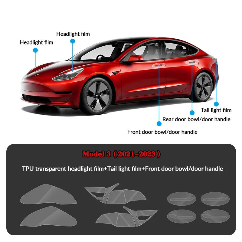 Compatible with Tesla Model 3 (2021-2023.10) Headlights and Taillight Protection Film