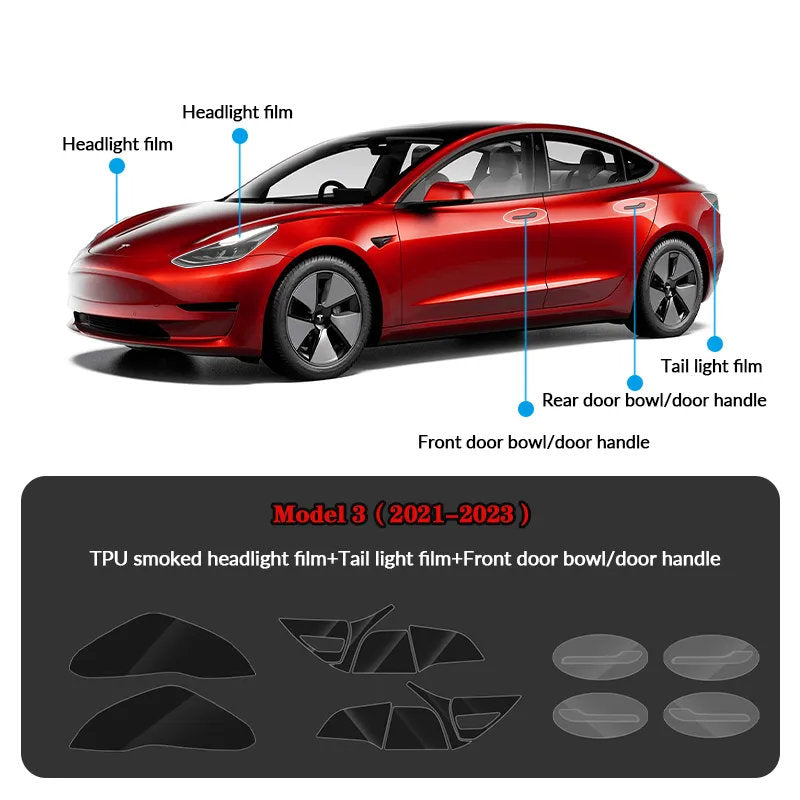 Compatible with Tesla Model 3 (2021-2023.10) Headlights and Taillight Protection Film