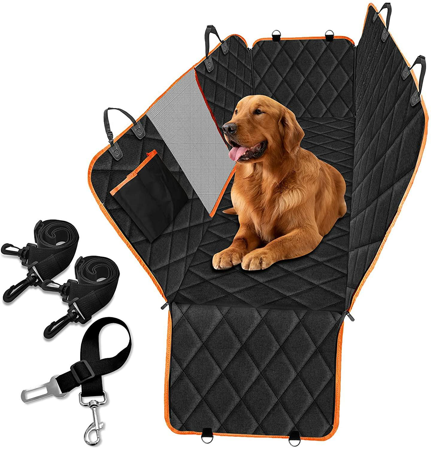 Dog Seat Cover for Tesla Model 3/Y/S/X/Cybertruck Black and orange (Style 1)