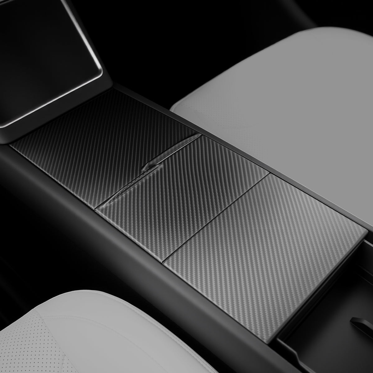 Dry Carbon Fiber Center Console Cover For Tesla Model Y Juniper / Model 3 Highland - Teskay