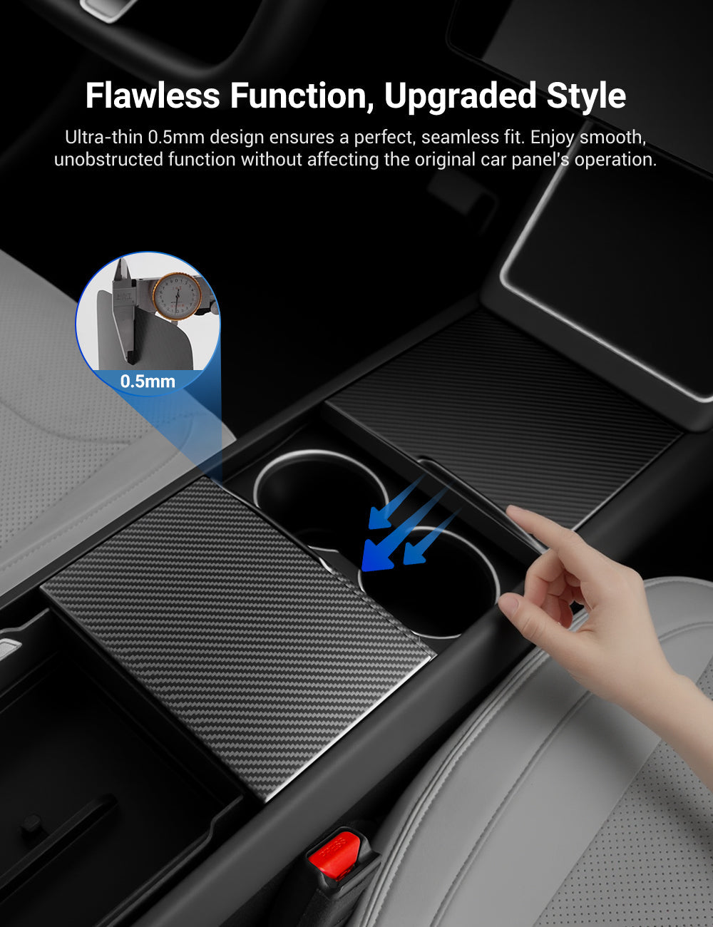 Dry Carbon Fiber Center Console Cover For Tesla Model Y Juniper / Model 3 Highland - Teskay