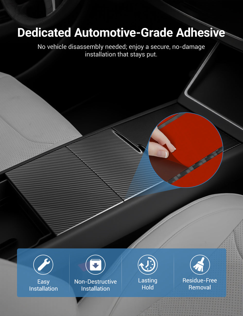 Dry Carbon Fiber Center Console Cover For Tesla Model Y Juniper / Model 3 Highland - Teskay