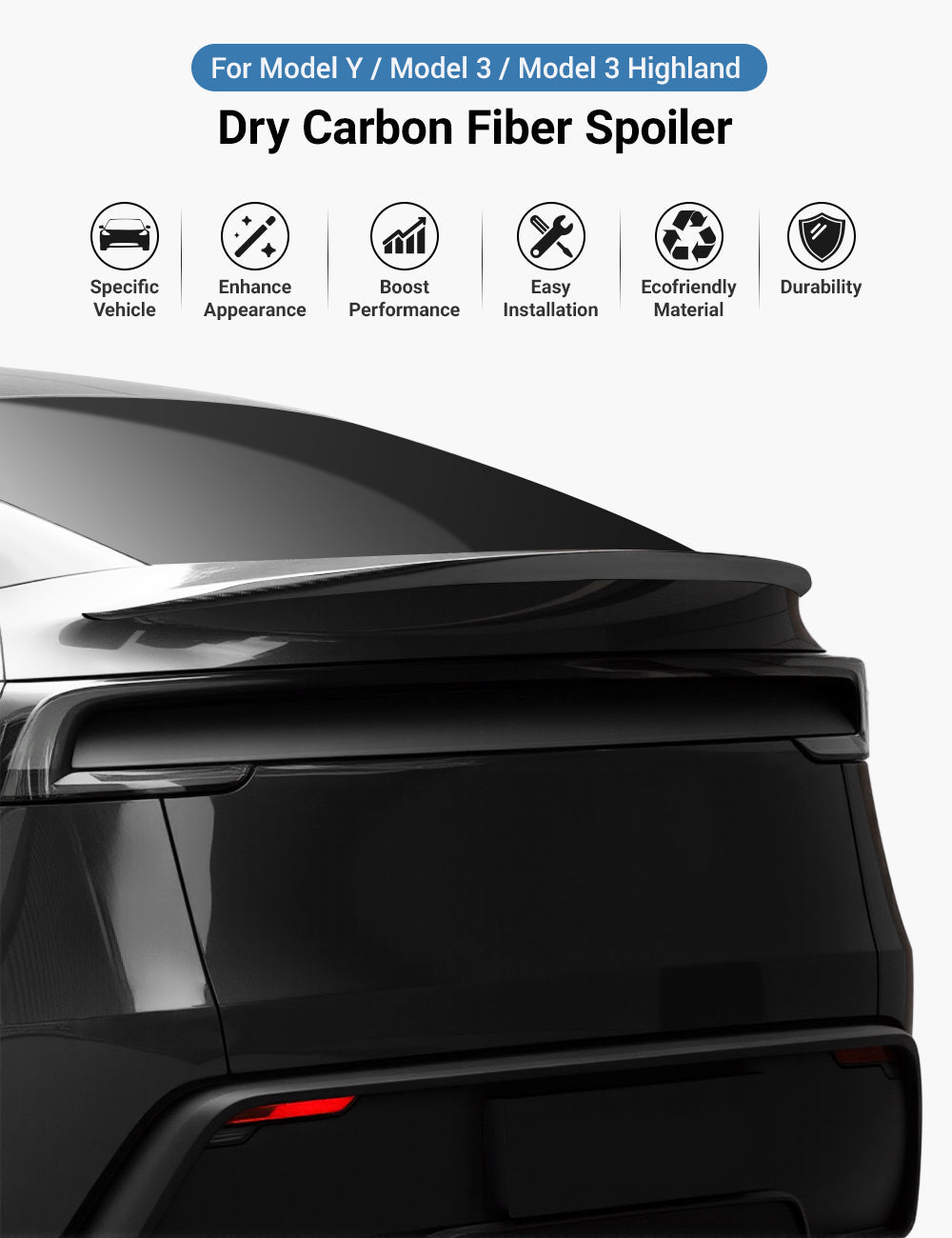 Performance Style Dry Carbon Fiber Spoiler for Tesla Model Y Juniper 2025+ Teskay