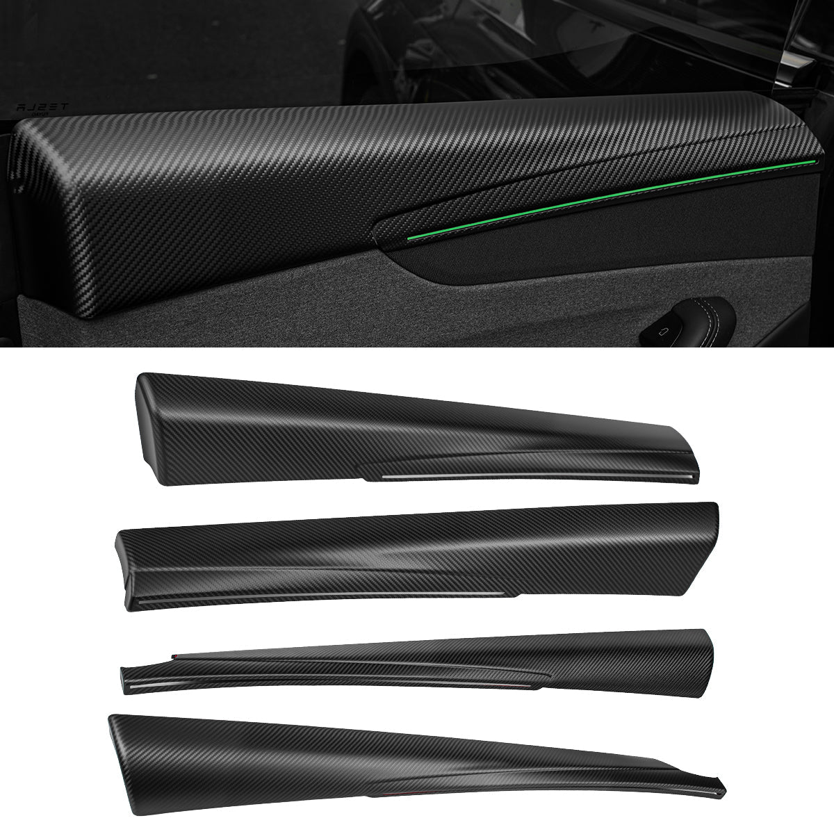 Dry Carbon Fiber Full Upper Oversized Extended Door Panel Overlays for Model Y Juniper