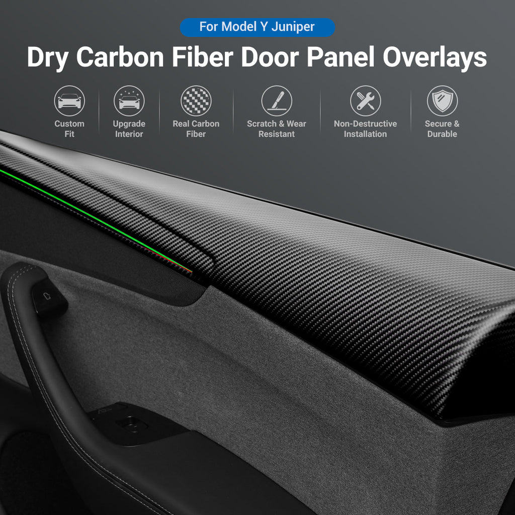 Dry Carbon Fiber Full Upper Oversized Extended Door Panel Overlays for Model Y Juniper