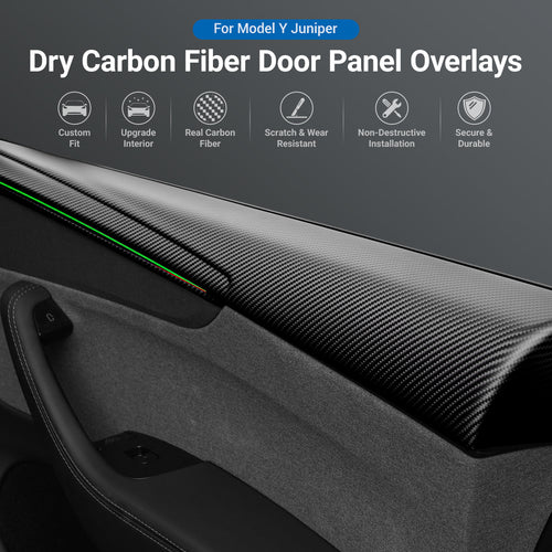 Dry Carbon Fiber Full Upper Oversized Extended Door Panel Overlays for Model Y Juniper