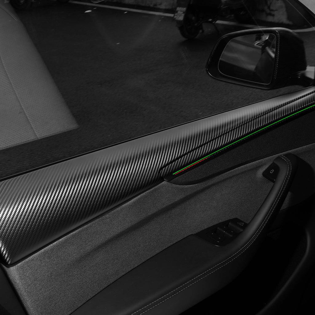 Dry Carbon Fiber Full Upper Oversized Extended Door Panel Overlays for Model Y Juniper