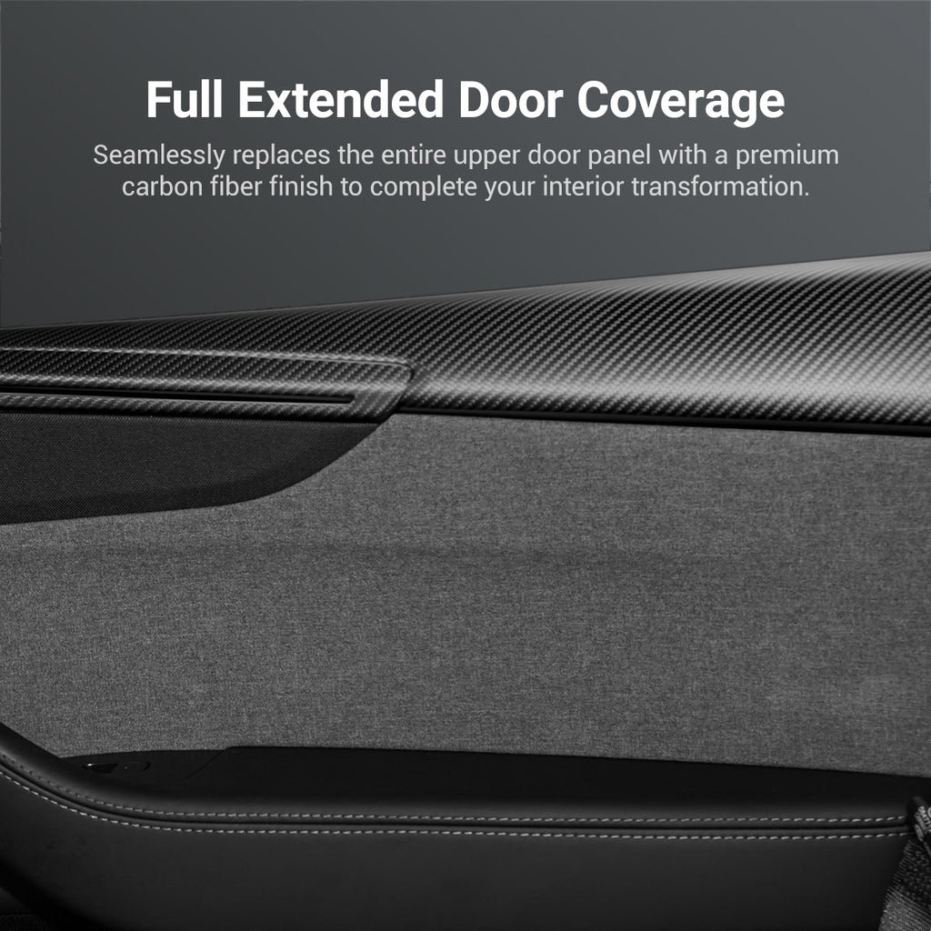 Dry Carbon Fiber Full Upper Oversized Extended Door Panel Overlays for Model Y Juniper