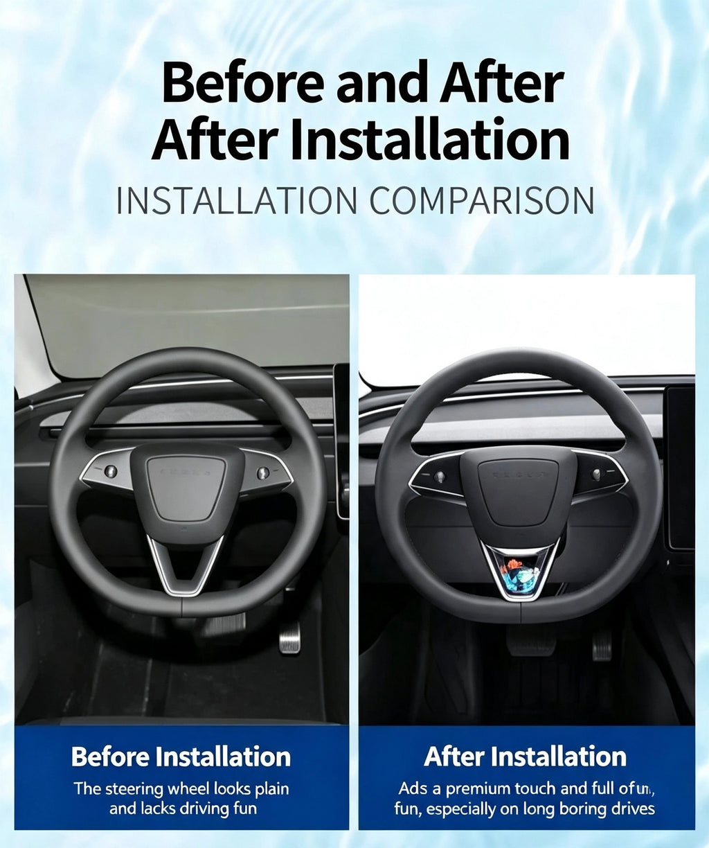 Dynamic glitter interior trim stickers for the steering wheel of the new Tesla Model 3/Y.-Teskay