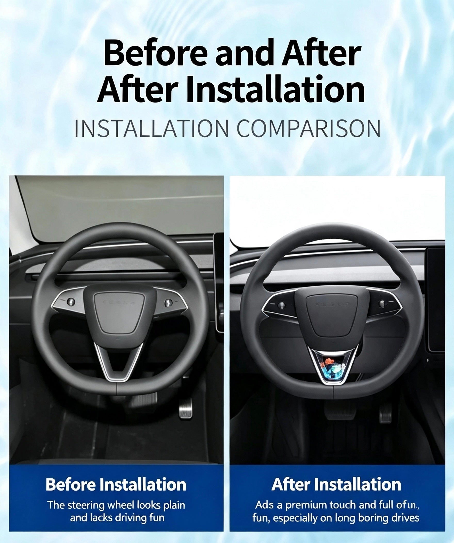 Dynamic glitter interior trim stickers for the steering wheel of the new Tesla Model 3/Y.-Teskay