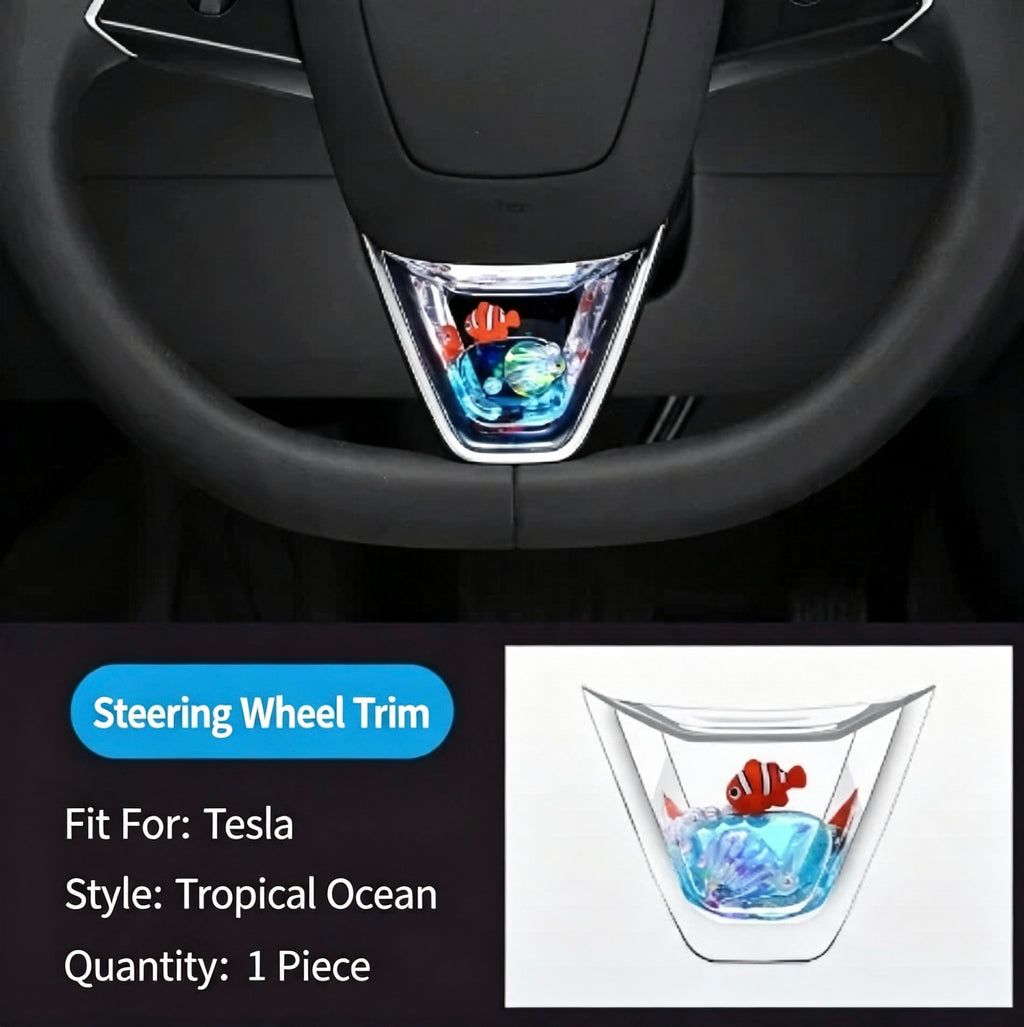 Dynamic glitter interior trim stickers for the steering wheel of the new Tesla Model 3/Y.-Teskay