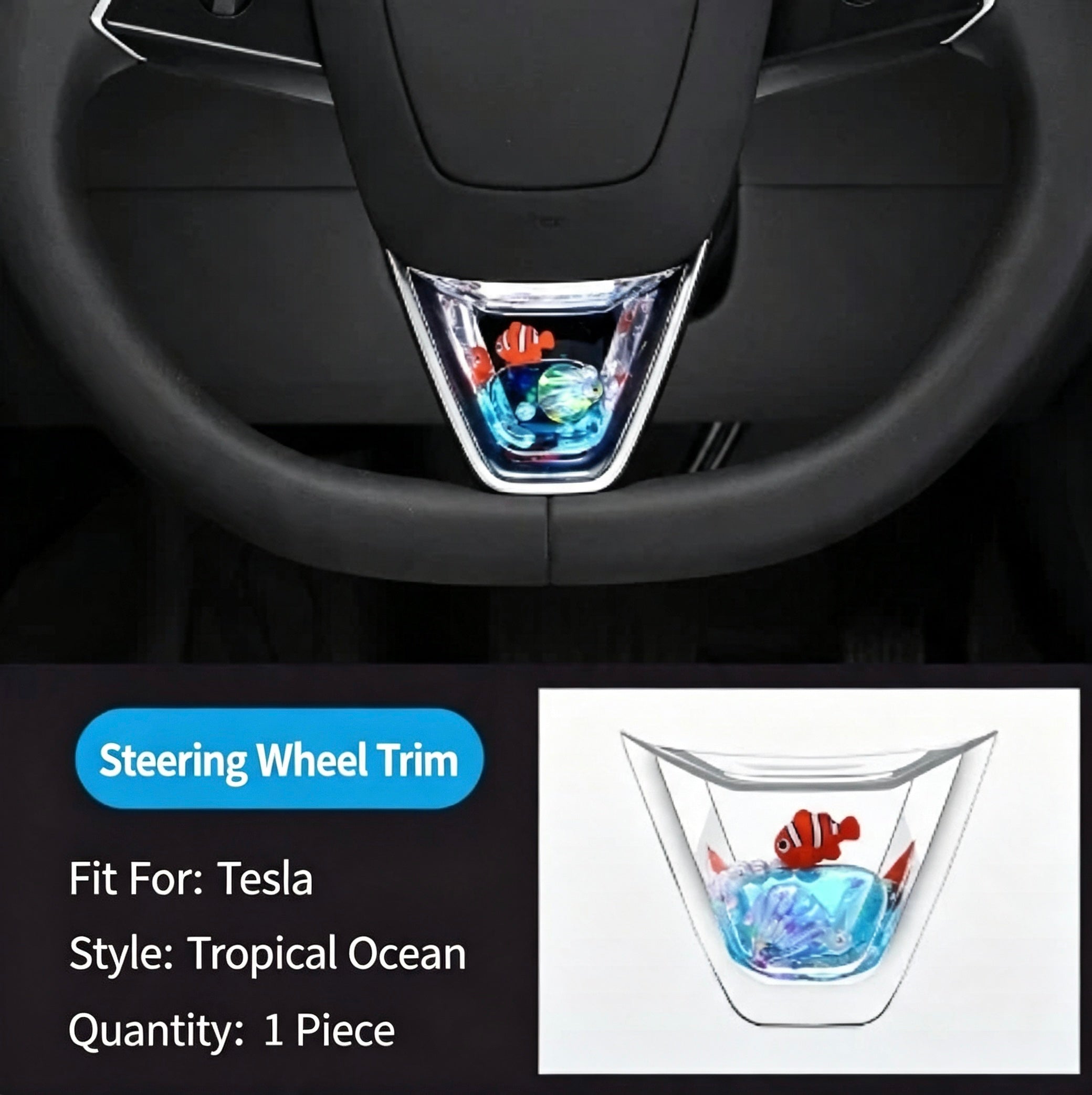 Dynamic glitter interior trim stickers for the steering wheel of the new Tesla Model 3/Y.-Teskay