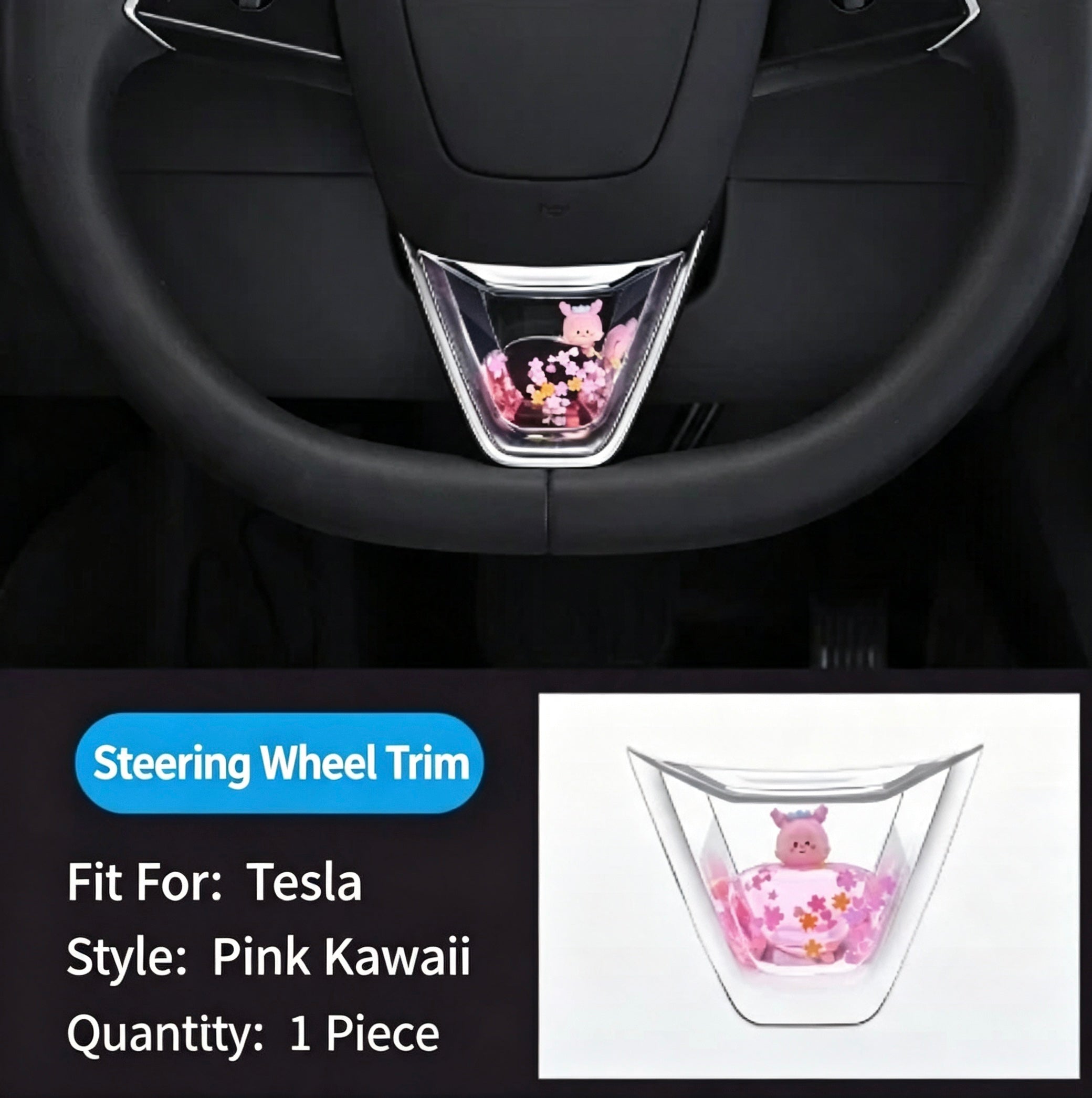 Dynamic glitter interior trim stickers for the steering wheel of the new Tesla Model 3/Y.-Teskay