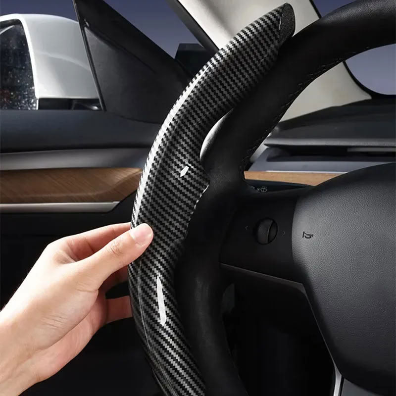 Faux Carbon Fiber Texture Anti-Slip Steering Wheel Cover for Tesla Model 3/Y/X/S