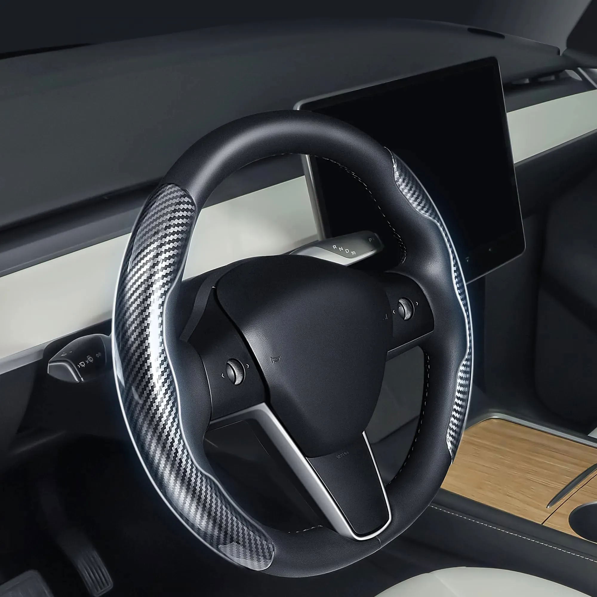 Faux Carbon Fiber Texture Anti-Slip Steering Wheel Cover for Tesla Model 3/Y/X/S