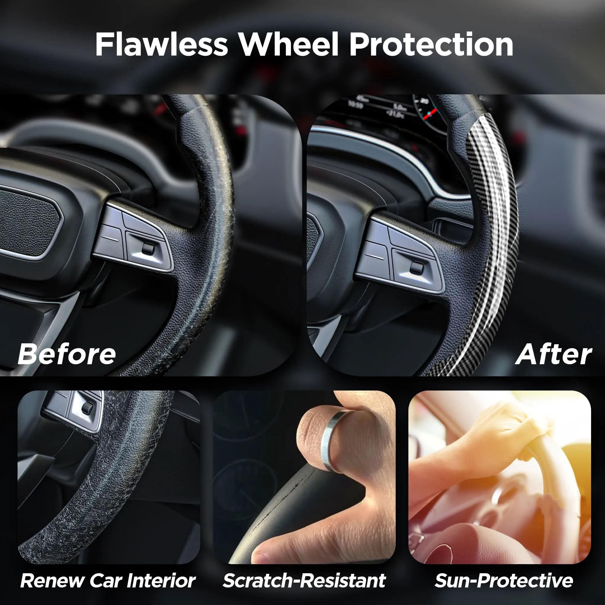 Faux Carbon Fiber Texture Anti-Slip Steering Wheel Cover for Tesla Model 3/Y/X/S