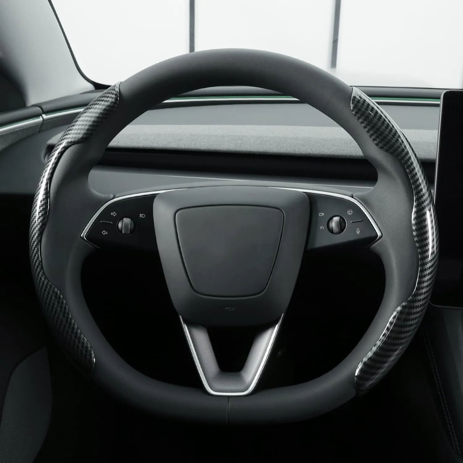 Faux Carbon Fiber Texture Anti-Slip Steering Wheel Cover for Tesla Model 3/Y/X/S