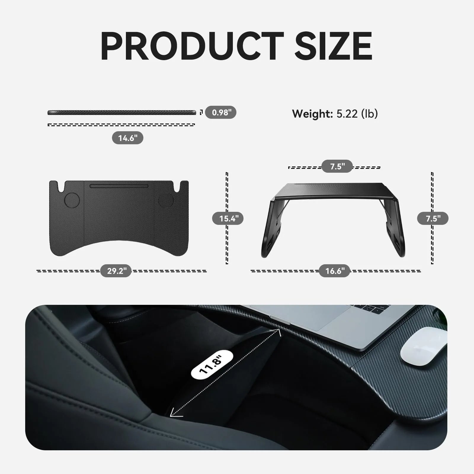 Foldable In-Car Laptop & Dining Table with Carbon Fiber Texture for Tesla Model 3 / Model Y