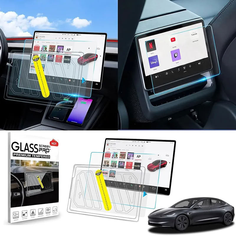 Front & Rear Display Tempered Glass Screen Protector for Model Y Juniper / 3 Highland