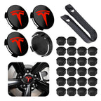 Wheel Center Cap Kit with Puller for Model 3/Y/S/X | 4 Hub Caps + 20 Lug Nut Covers