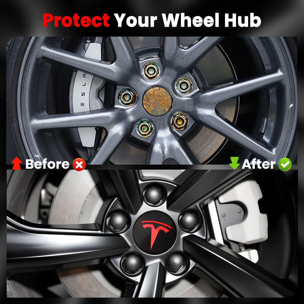 Wheel Center Cap Kit with Puller for Model 3/Y/S/X | 4 Hub Caps + 20 Lug Nut Covers