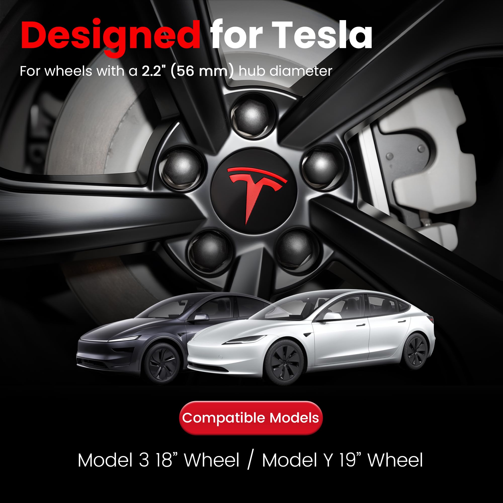 Wheel Center Cap Kit with Puller for Model 3/Y/S/X | 4 Hub Caps + 20 Lug Nut Covers