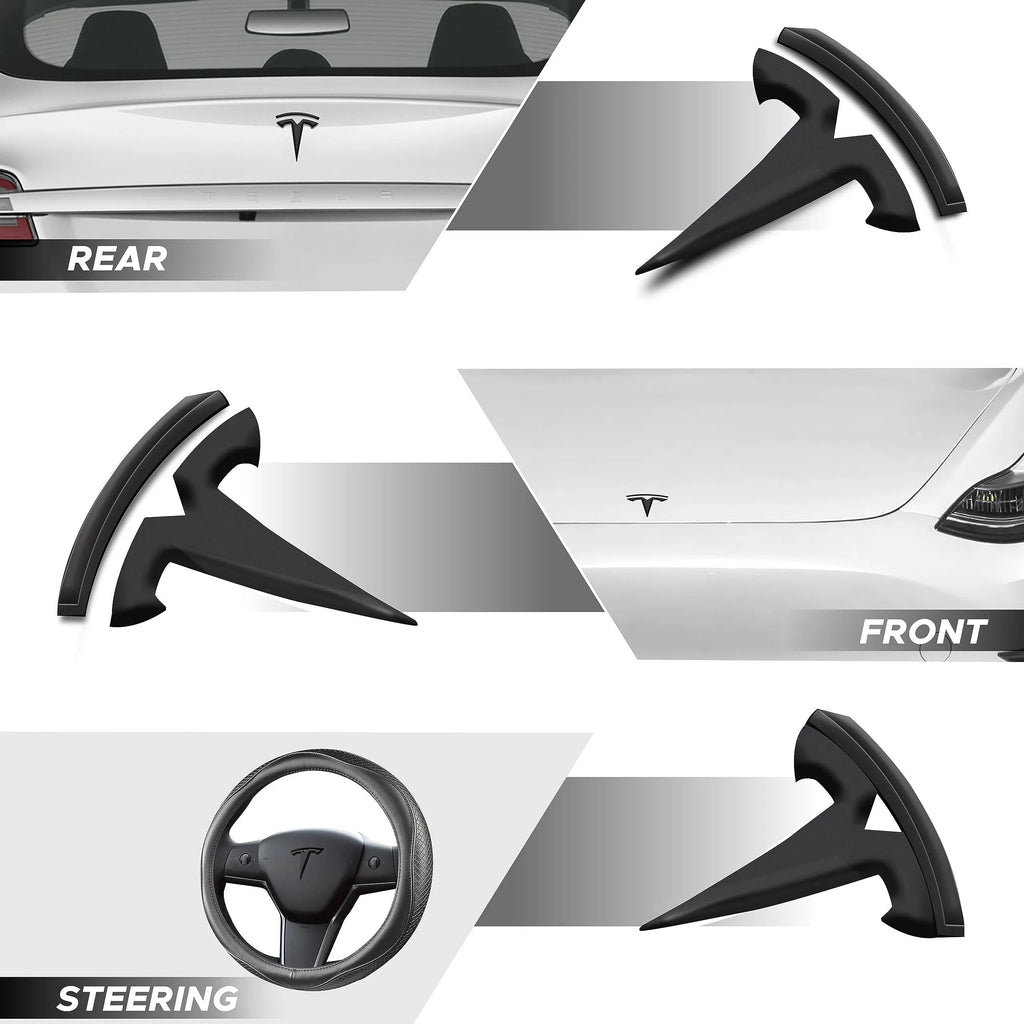Glossy Carbon Fiber Emblem Cover Sticker for Tesla Model 3 (2017-2024) / Y (2020-2025) 3-Piece Kit