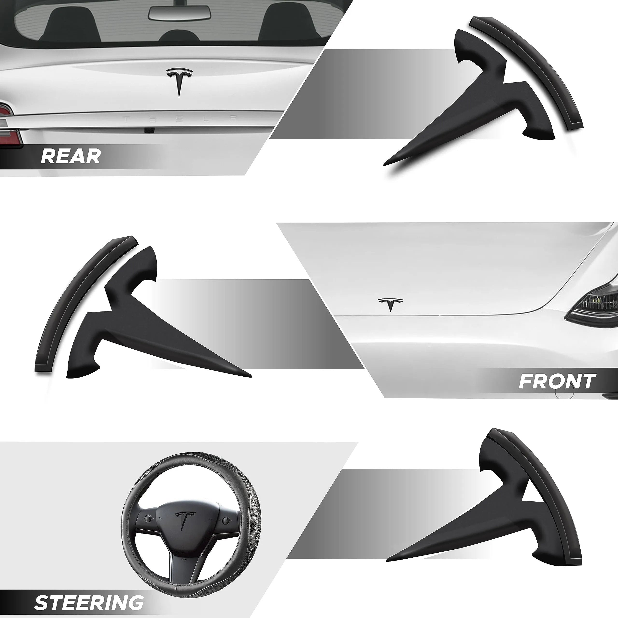 Glossy Carbon Fiber Emblem Cover Sticker for Tesla Model 3 (2017-2024) / Y (2020-2025) 3-Piece Kit