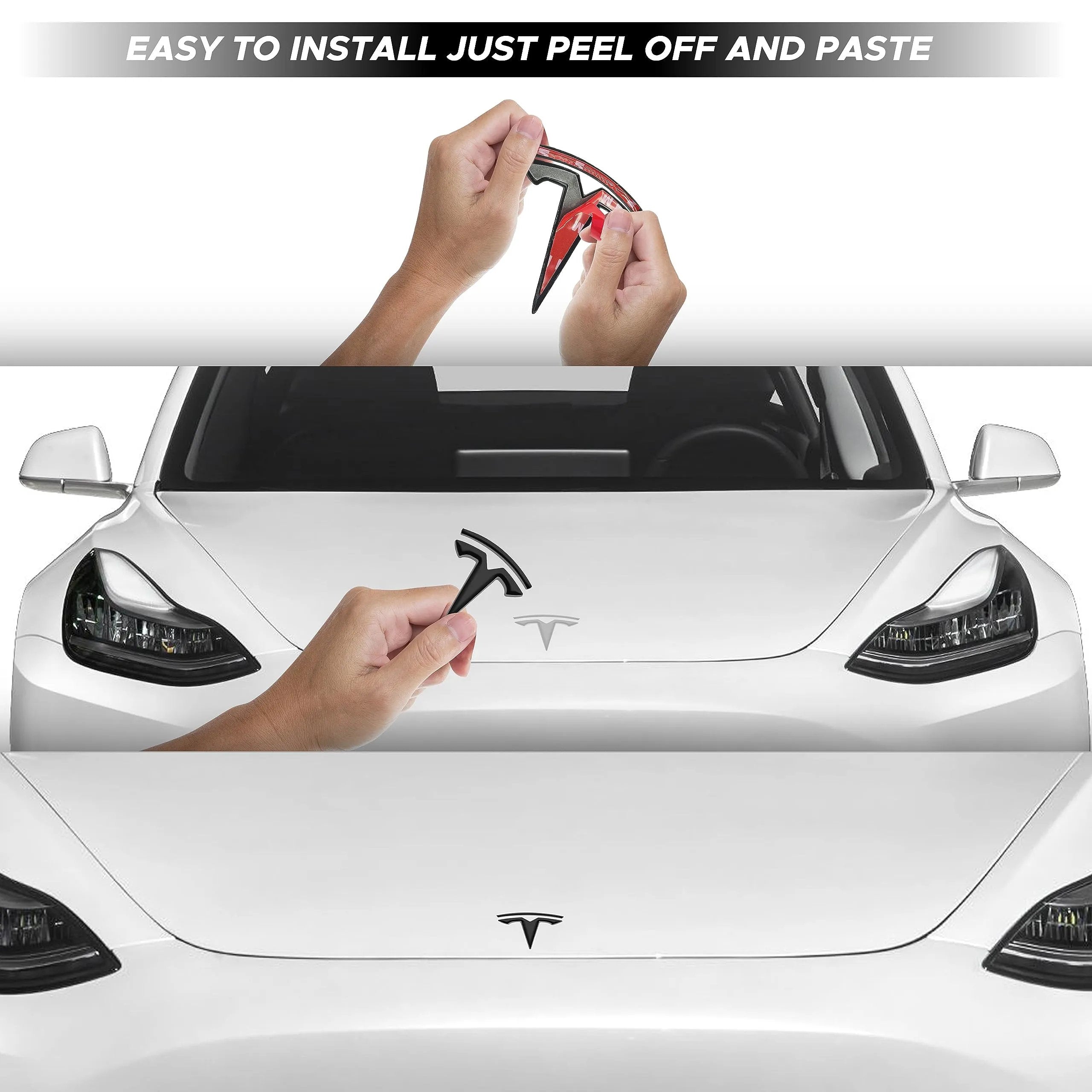 Glossy Carbon Fiber Emblem Cover Sticker for Tesla Model 3 (2017-2024) / Y (2020-2025) 3-Piece Kit