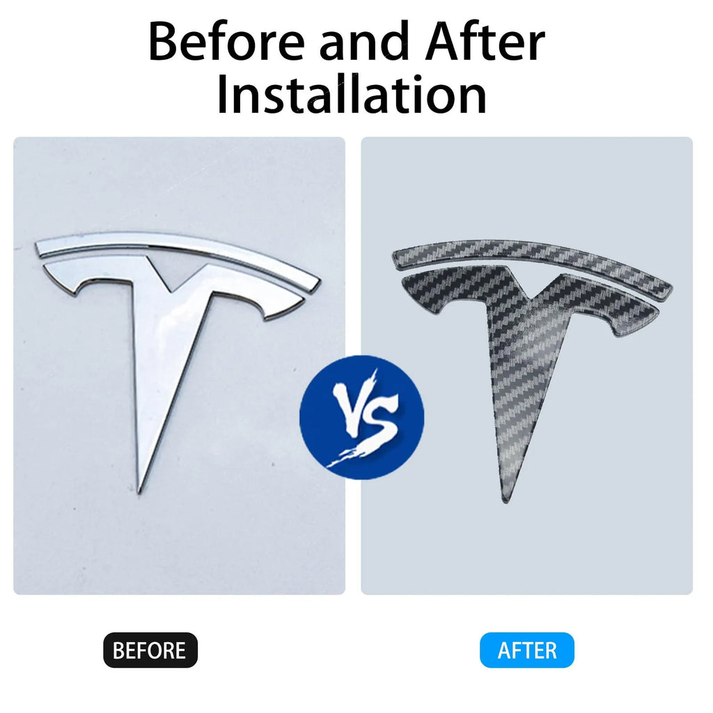 Glossy Carbon Fiber Emblem Cover Sticker for Tesla Model 3 (2017-2024) / Y (2020-2025) 3-Piece Kit