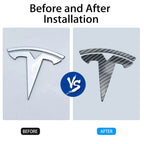 Glossy Carbon Fiber Emblem Cover Sticker for Tesla Model 3 (2017-2024) / Y (2020-2025) 3-Piece Kit