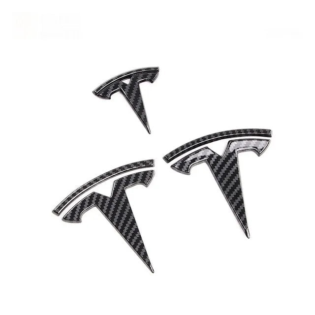 Glossy Carbon Fiber Emblem Cover Sticker for Tesla Model 3 (2017-2024) / Y (2020-2025) 3-Piece Kit