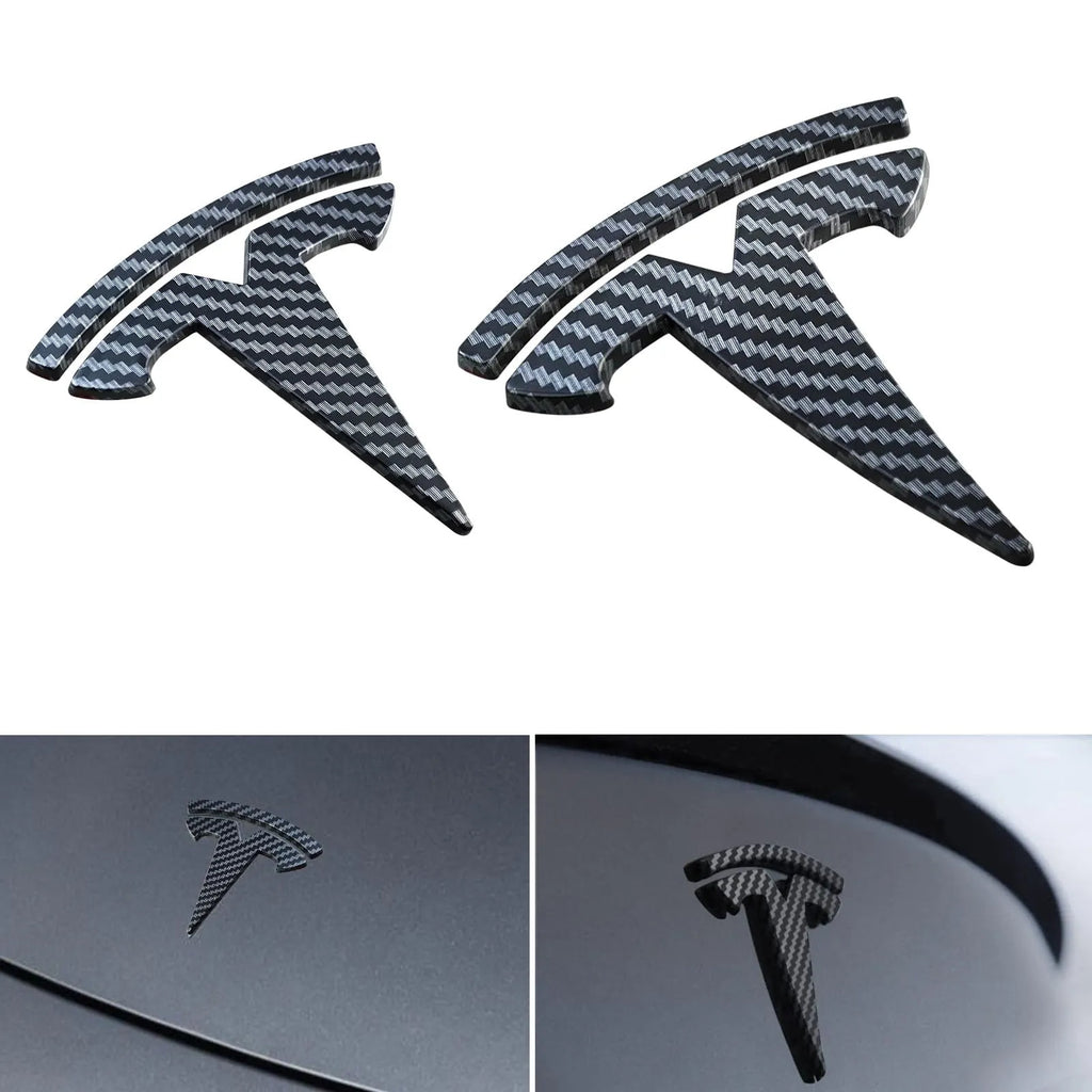 Glossy Carbon Fiber Emblem Cover Sticker for Tesla Model 3 (2017-2024) / Y (2020-2025) 3-Piece Kit