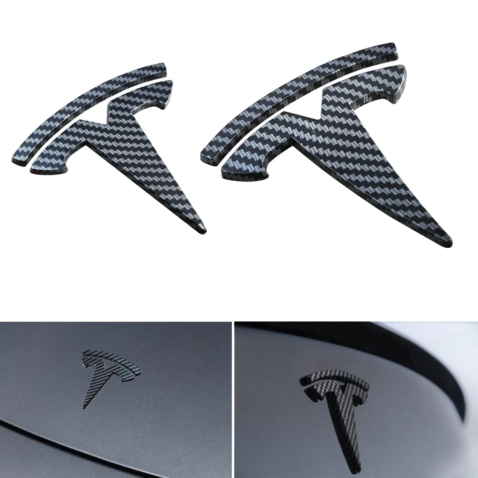 Glossy Carbon Fiber Emblem Cover Sticker for Tesla Model 3 (2017-2024) / Y (2020-2025) 3-Piece Kit