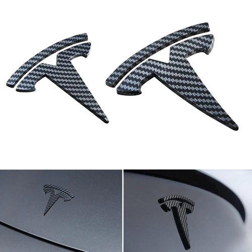 Bright Carbon Fiber Emblem Cover Sticker for Tesla Model 3 (2017-2023) / Y (2020-2024) 3-Piece Kit