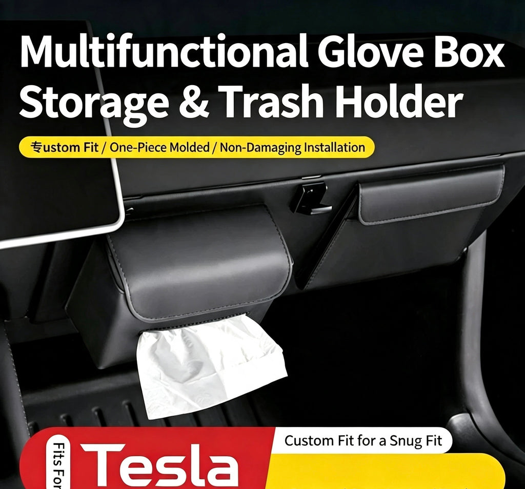 Glove Box Tissue & Trash Bag Organizer for Tesla Model 3/Y Refresh