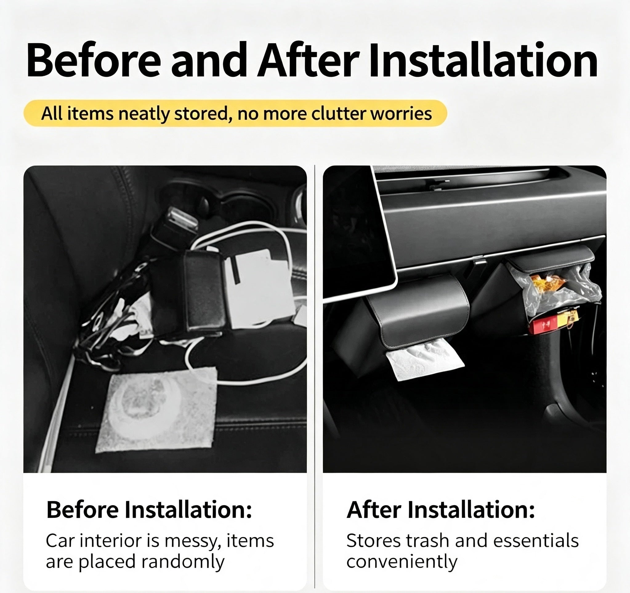 Glove Box Tissue & Trash Bag Organizer for Tesla Model 3/Y Refresh