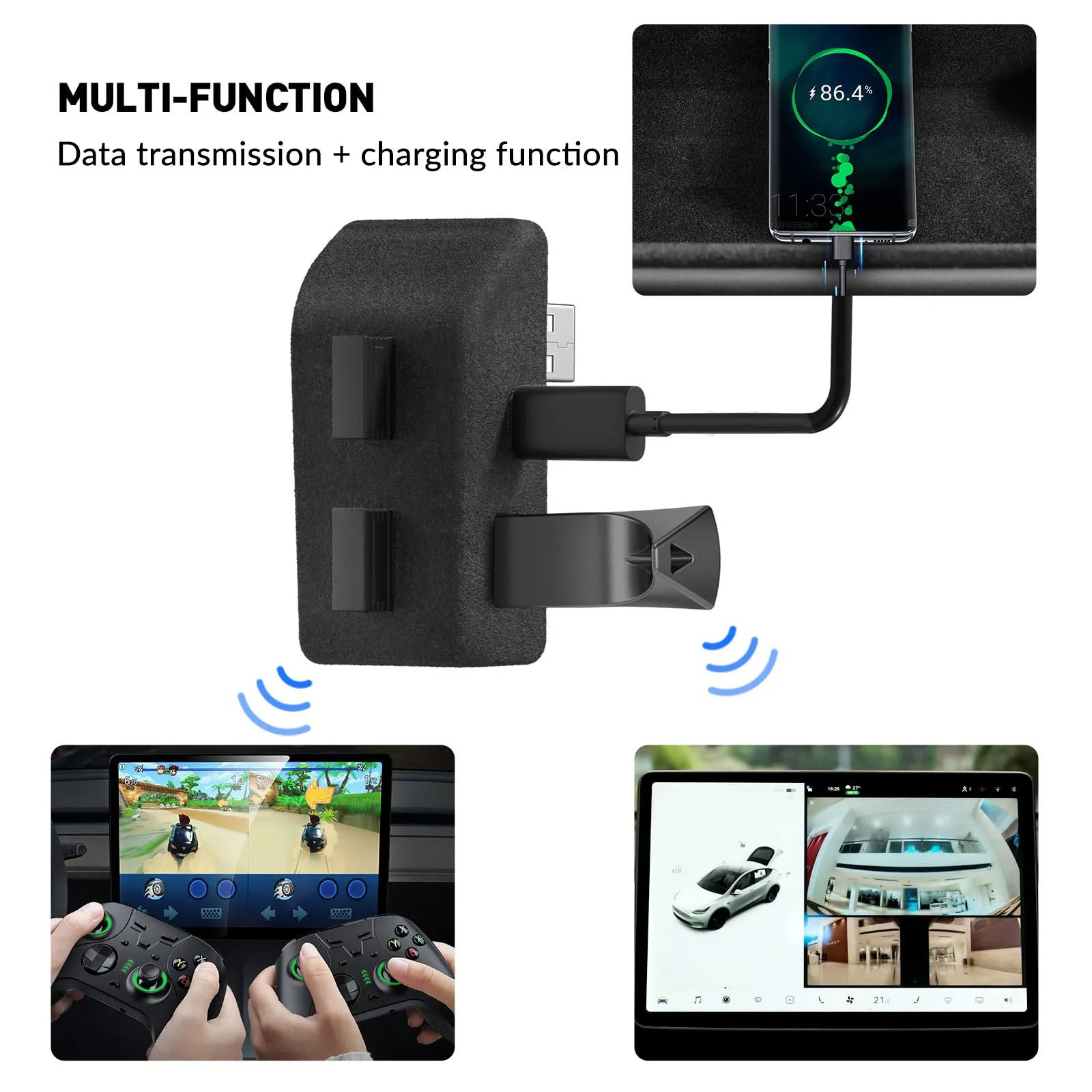 Glovebox USB Hub for Tesla Model Y / Model 3 Highland – Multi-Port ABS Flocking Dock