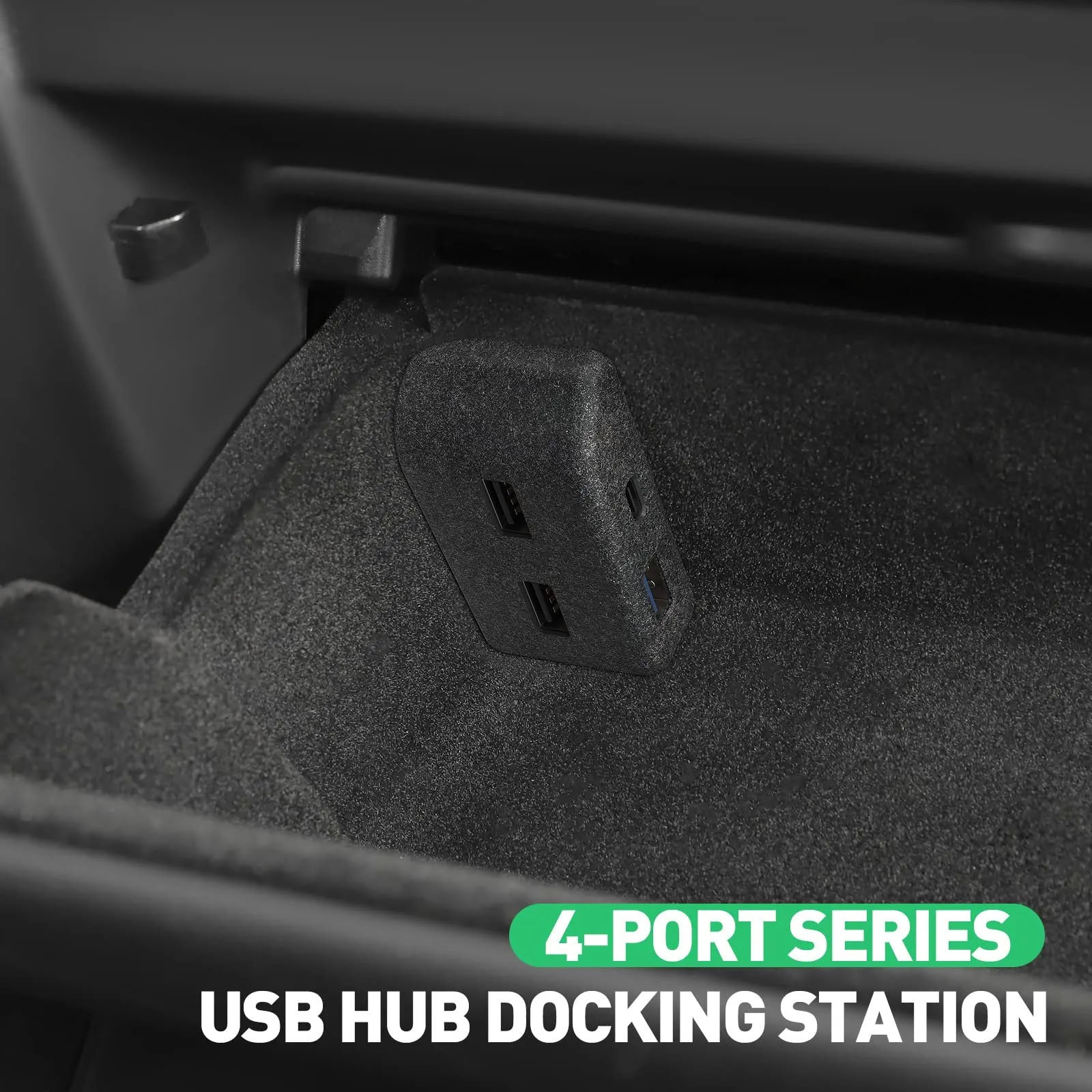 Glovebox USB Hub for Tesla Model Y / Model 3 Highland – Multi-Port ABS Flocking Dock