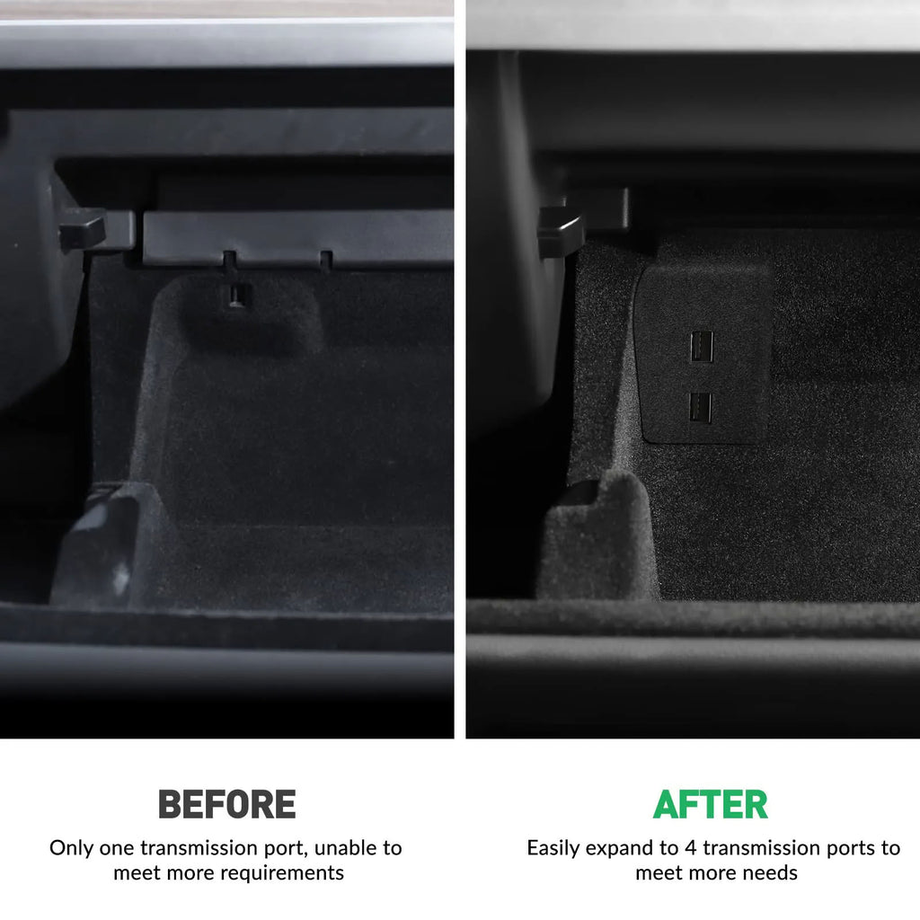 Glovebox USB Hub for Tesla Model Y / Model 3 Highland – Multi-Port ABS Flocking Dock