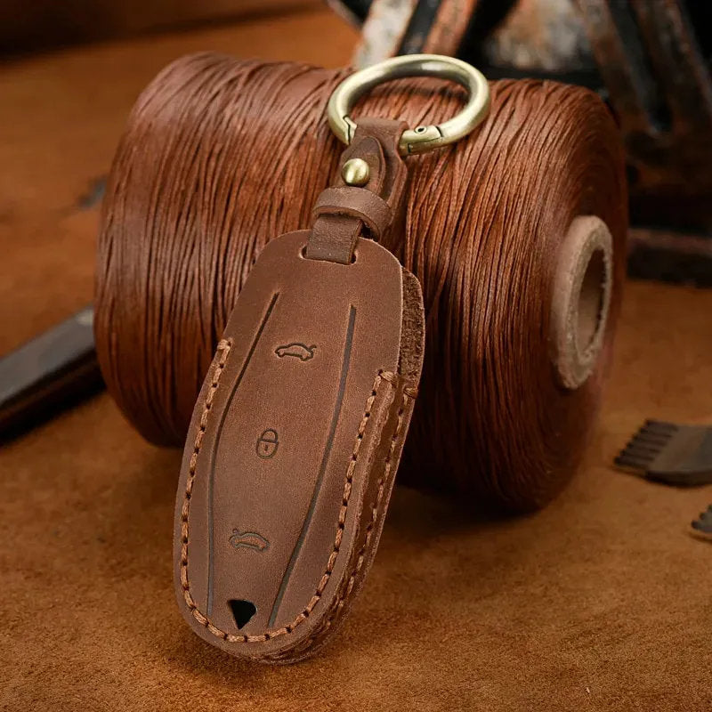 Handmade Leather Tesla Model S 3 X Y Key Fob Case Cover