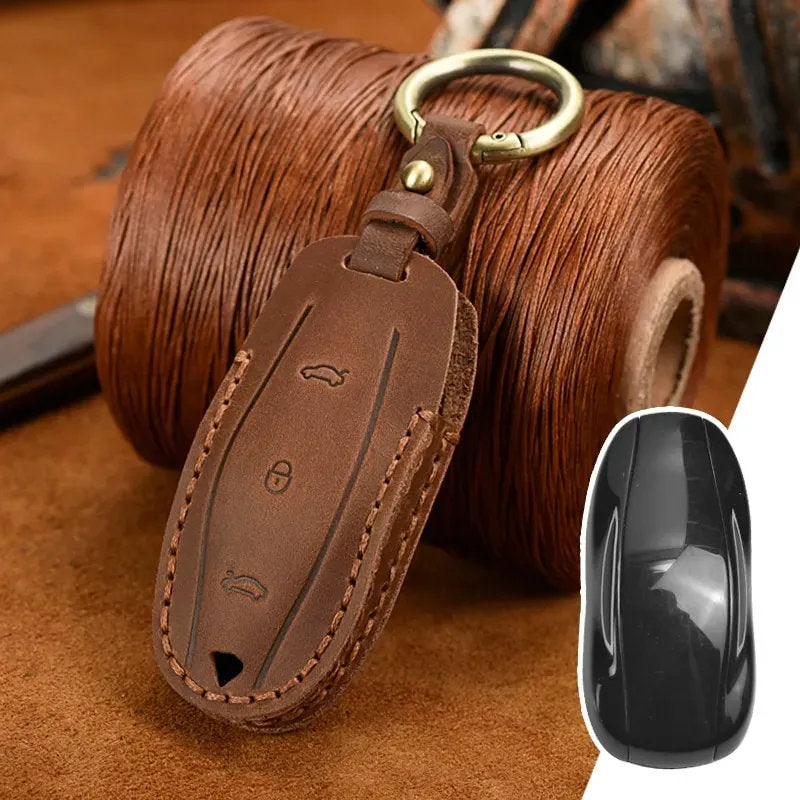 Handmade Leather Tesla Model S 3 X Y Key Fob Case Cover