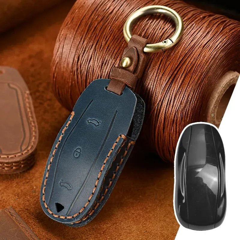 Handmade Leather Tesla Model S 3 X Y Key Fob Case Cover
