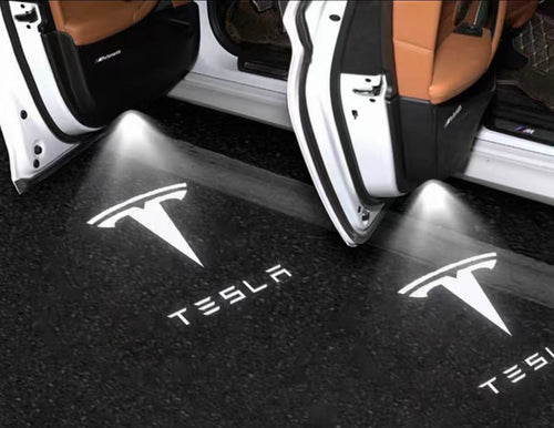 LED Logo Tesla Puddle Lights for Model 3 / Y / S / X White Logo with Text