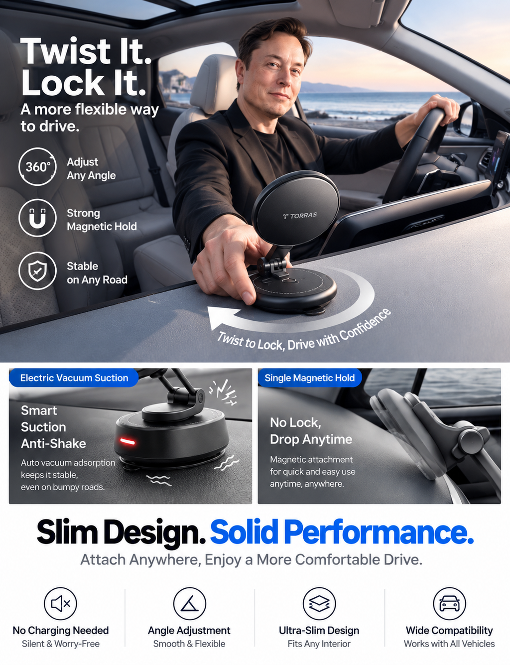 Magnetic Vacuum Car Phone Mount – Strong Suction & 360° Rotation-Teskay