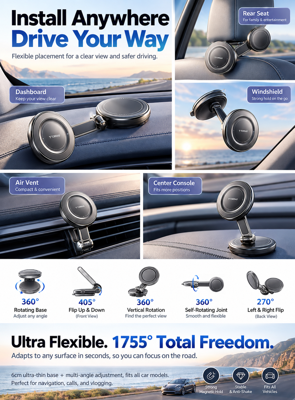 Magnetic Vacuum Car Phone Mount – Strong Suction & 360° Rotation-Teskay