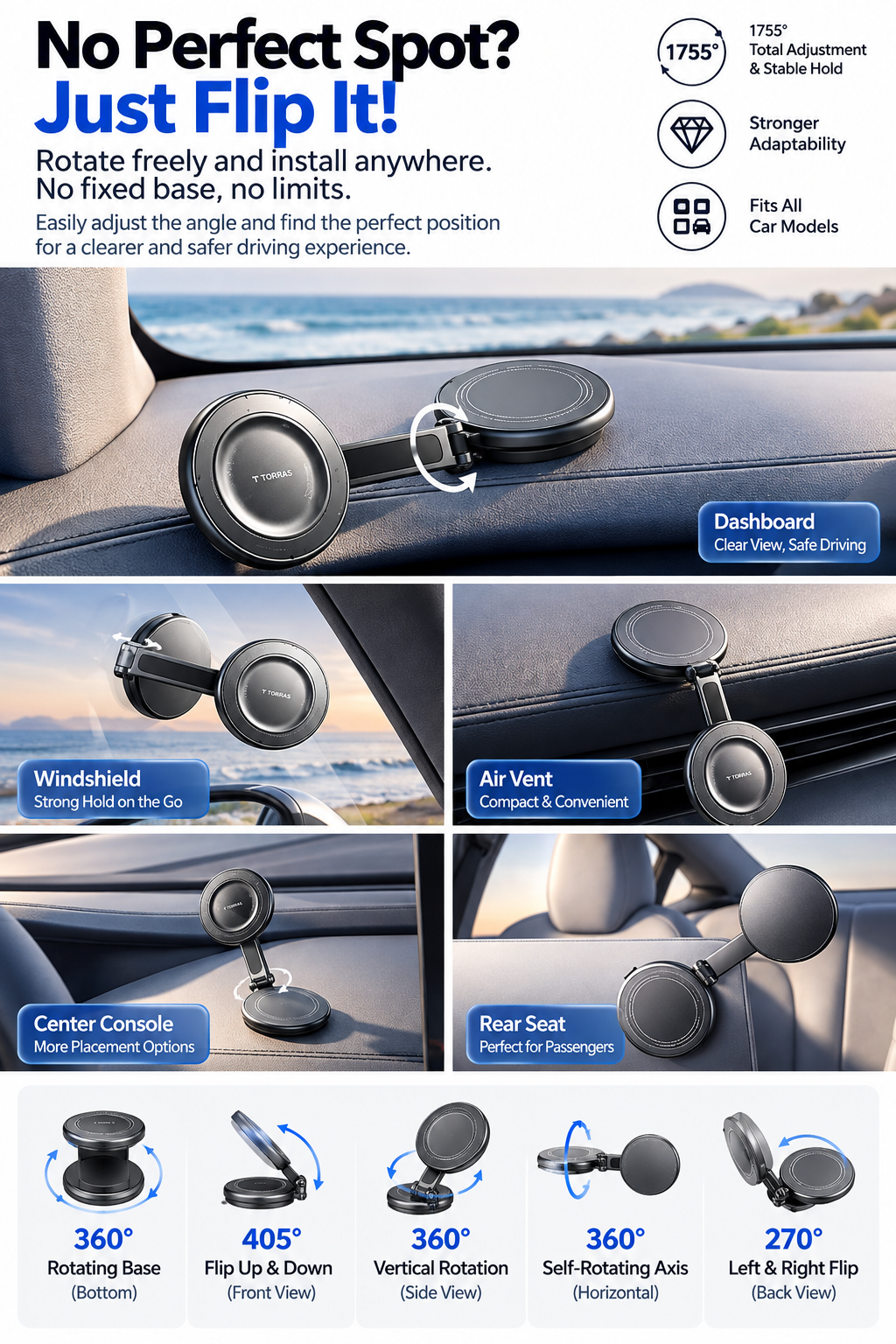 Magnetic Vacuum Car Phone Mount – Strong Suction & 360° Rotation-Teskay